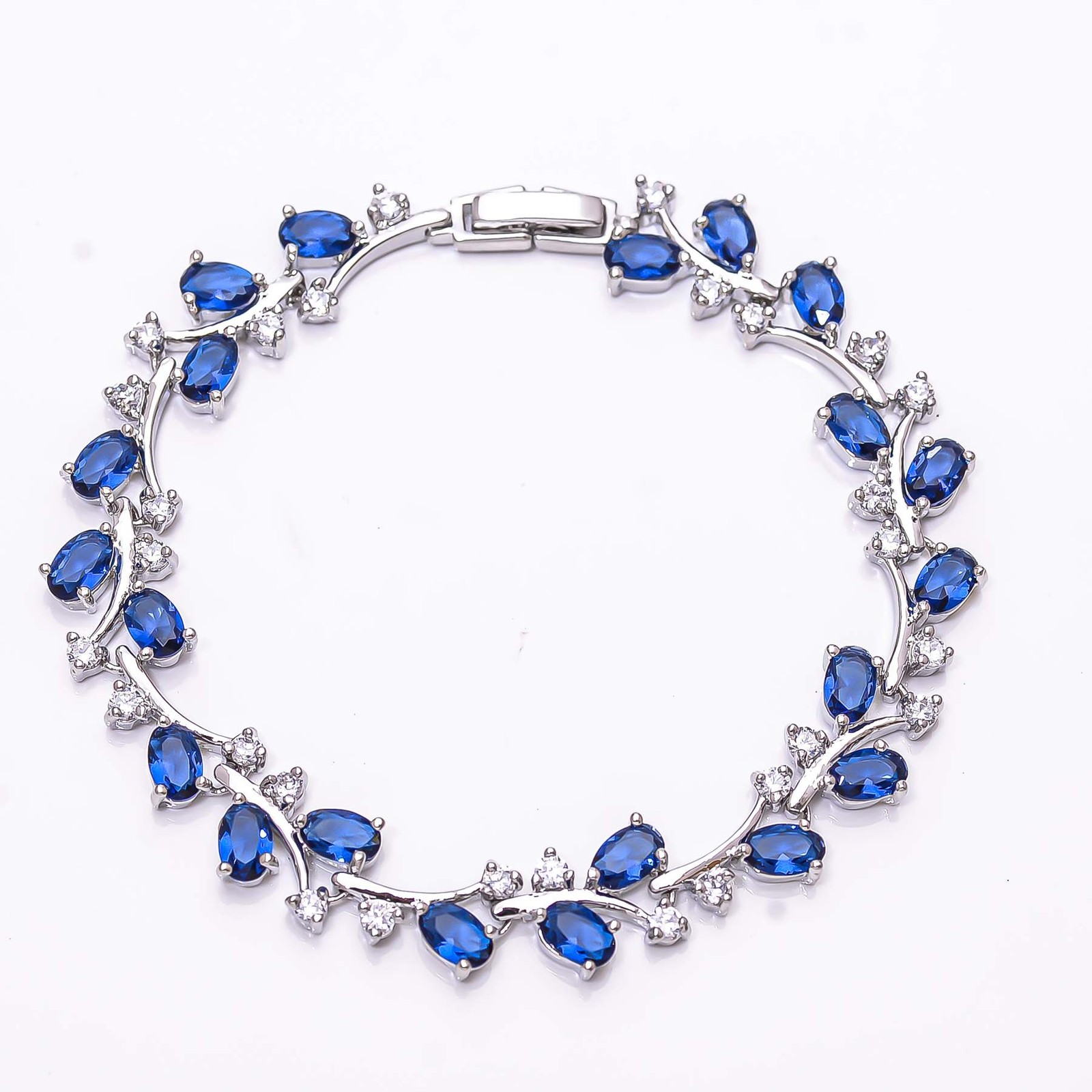 Blue Sapphire & CZ – Simulated 925 Sterling Silver Tennis Bracelet 7.99″ B70039