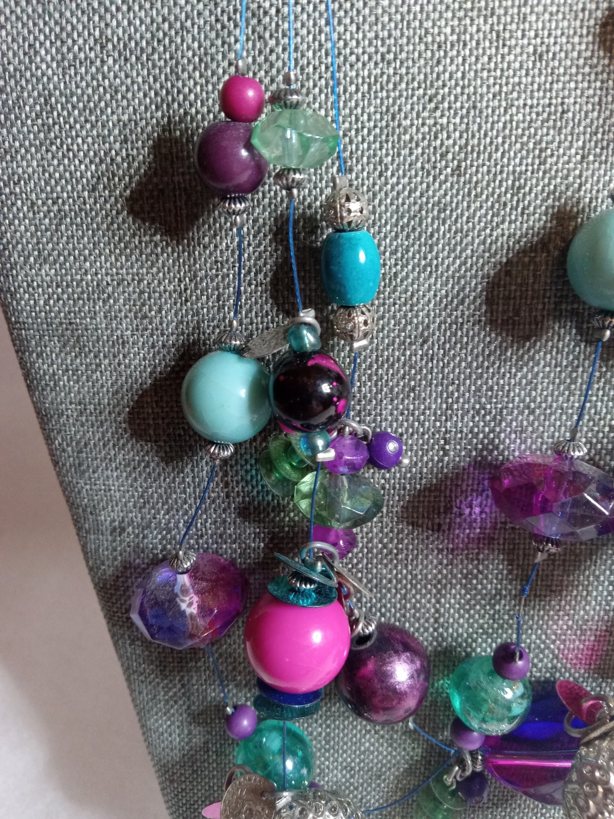Multicolor Beaded Silver Accent Beads Layered Statement Glass & Sequin Necklace