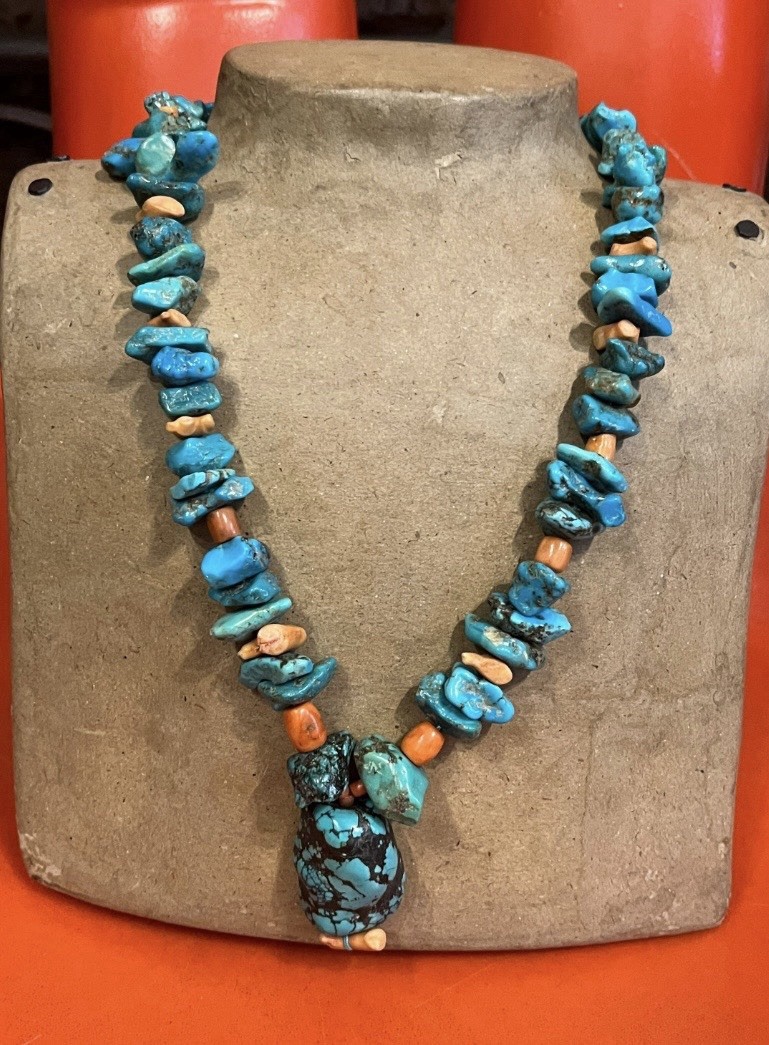 70s VTG Turquoise and Coral Chunky Necklace
