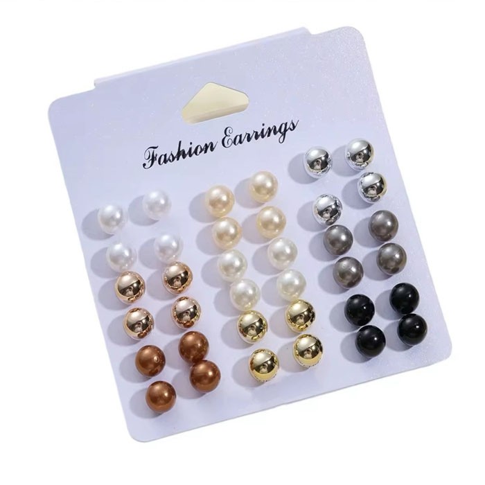 18 Pair Elegant Multi-color Imitation Pearl Stud Earrings Korean Jewelry Set New