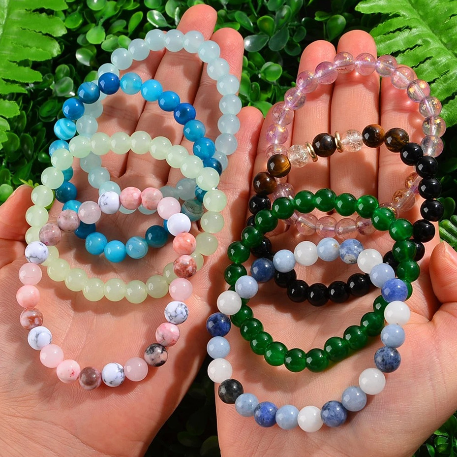 Random Color 5pcs Natural Stone Beaded Bracelets Set Multicolor Jewelry NEW
