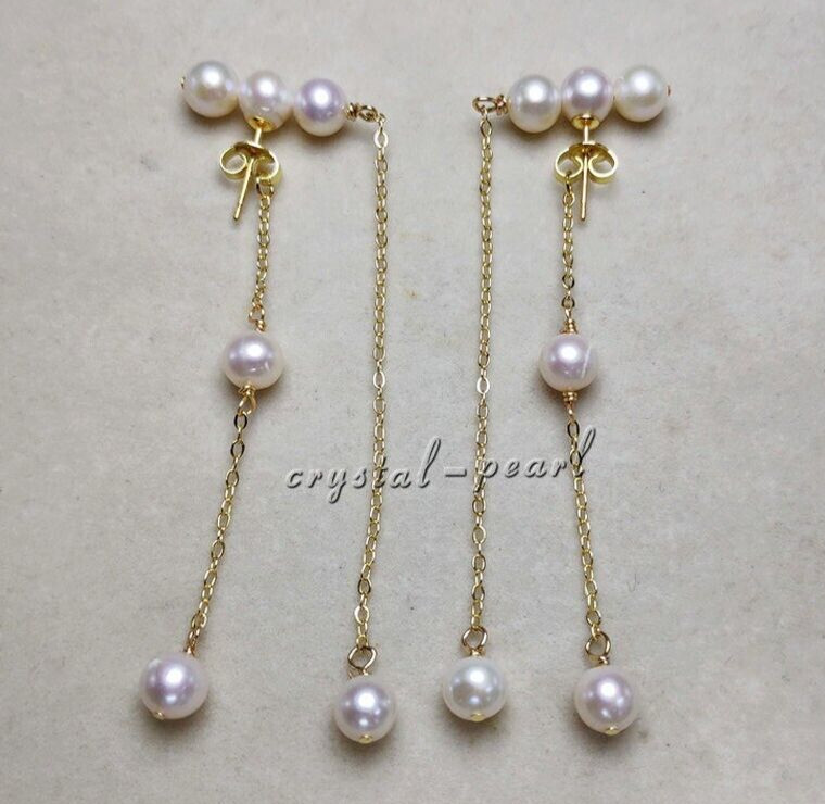 beautiful AAA natural south sea white pearl dangle earrings 14k yelllow gold P