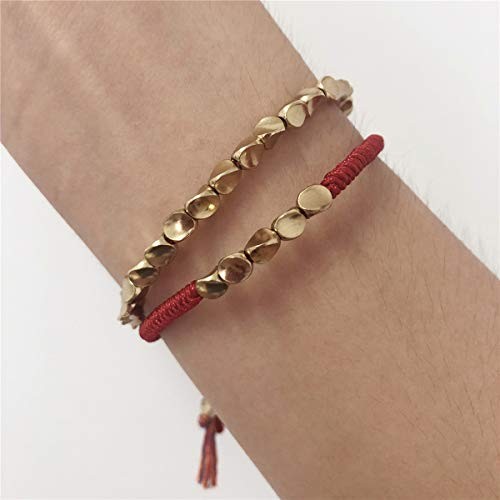 2-3 Pcs Tibetan Copper Beads Bracelet Adjustable Handmade Braided Copper Red