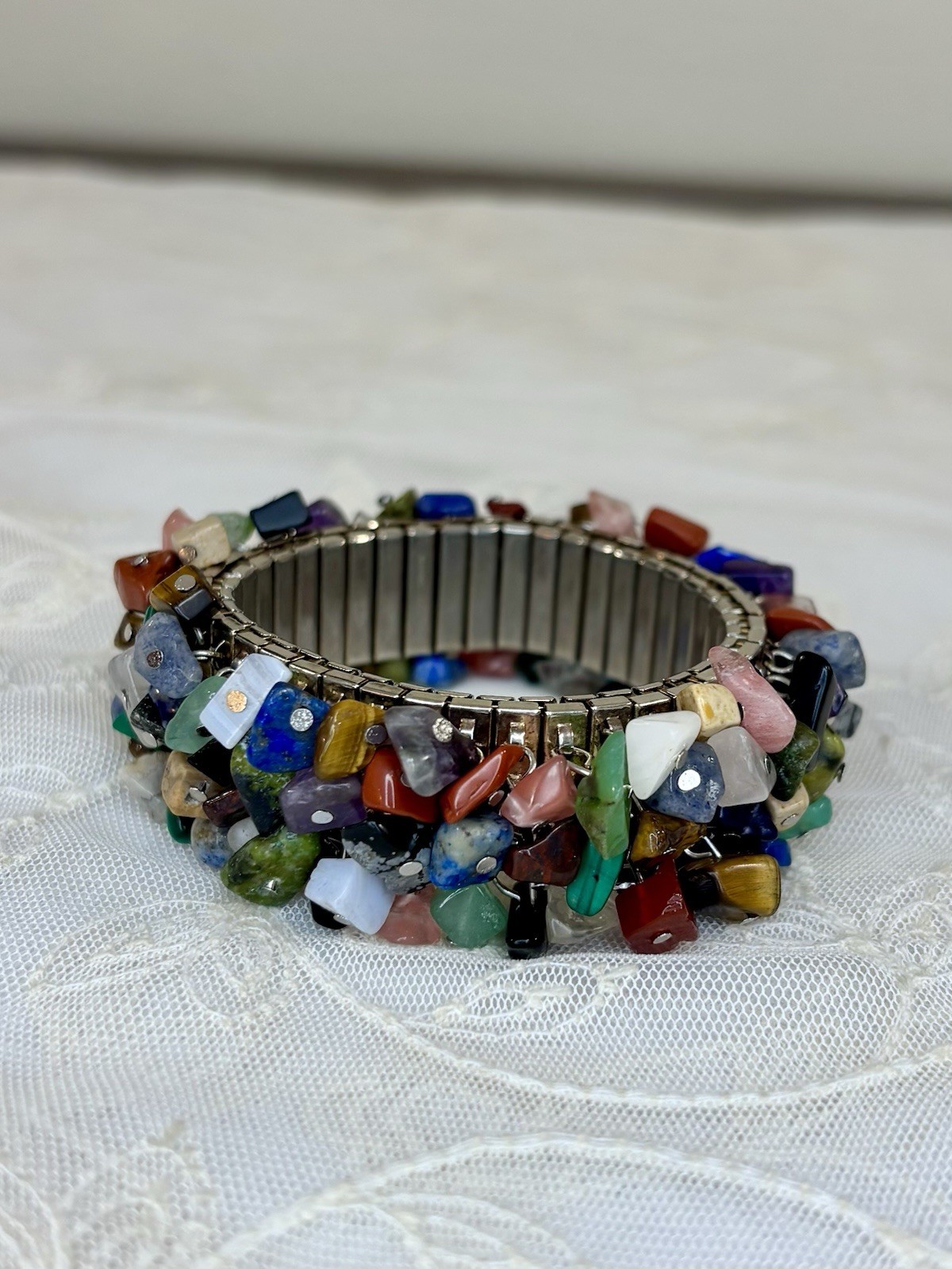 Handmade Multi Gemstone Stainless Steel Watchband Stretch Cluster Bracelet 126pc