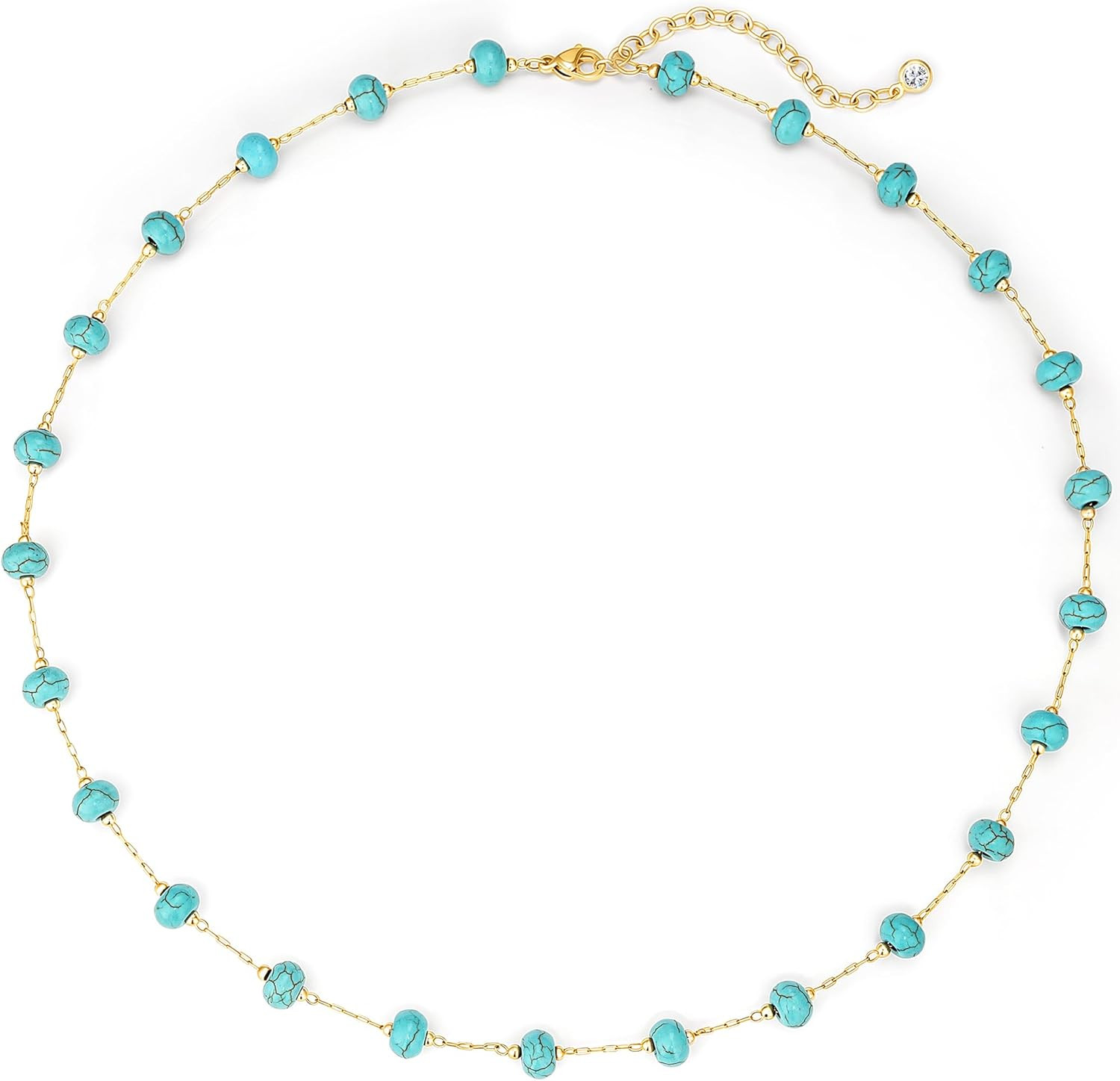 Created Turquoise Necklace for Women 14K Gold Plated Beaded Heart Choker Boho Ne
