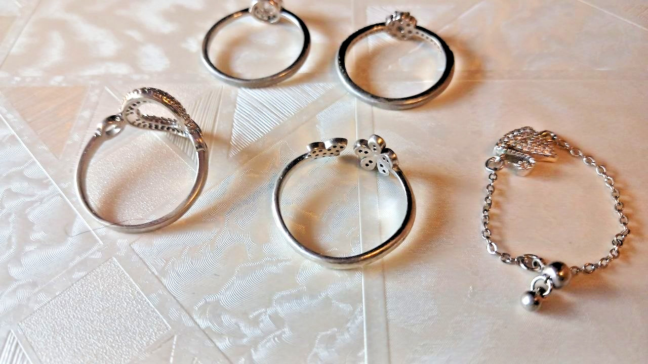 Silver Tone Crystal Swan Bracelet & Rings Set 5Pcs Fashion Jewelry For Women