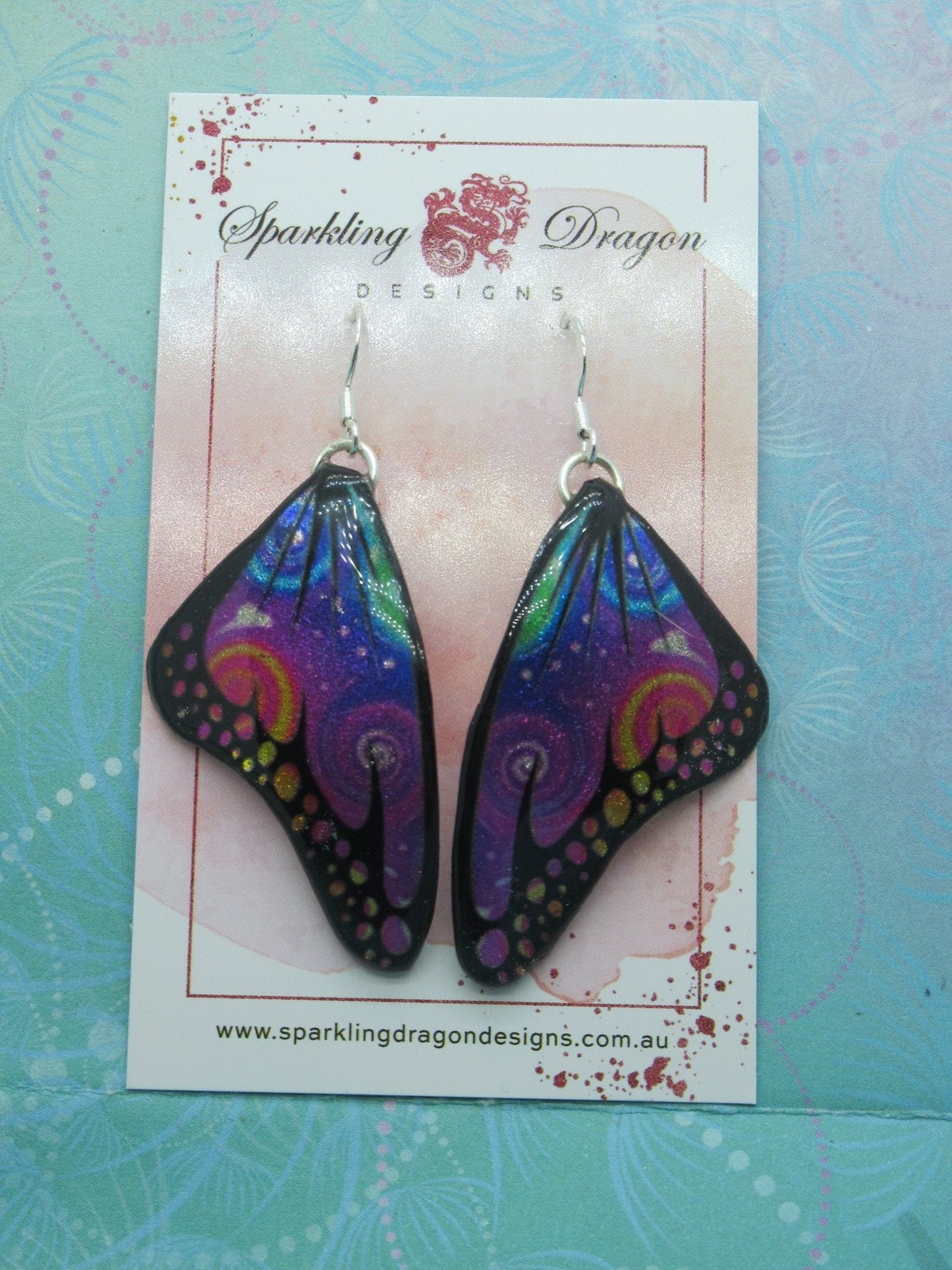 Butterfly Wing Earrings Swirling Rainbow – Fairy Jewellery, Fun Gift for her
