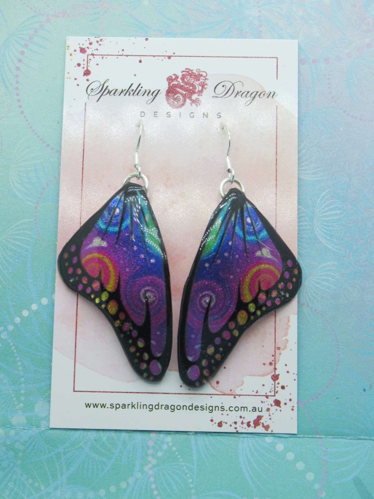 Butterfly Wing Earrings Swirling Rainbow – Fairy Jewellery, Fun Gift for her
