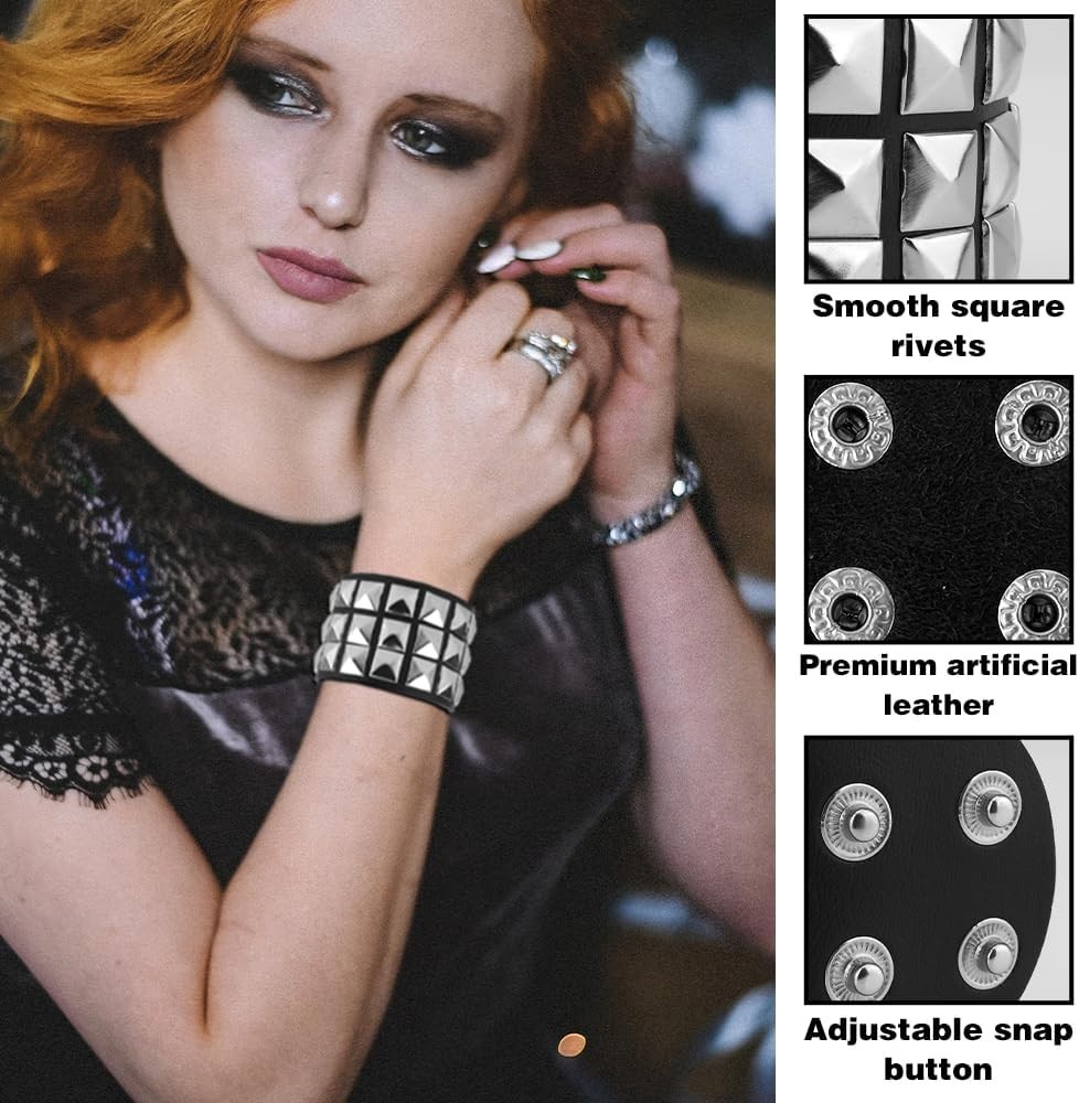 Classic Black Studded Arm Bands – Retro Punk Bracelets for All Occasions