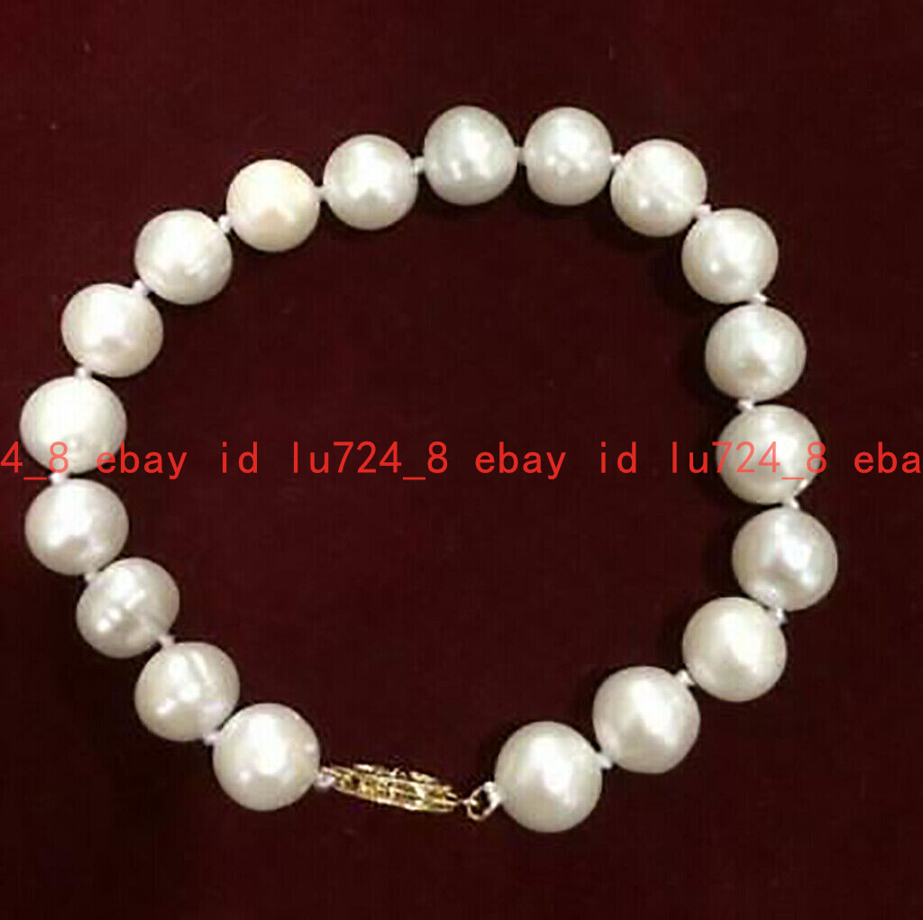 Genuine Natural 7-8mm White Freshwater Cultured Pearl Gold Clasp Bracelet 6.5-9″