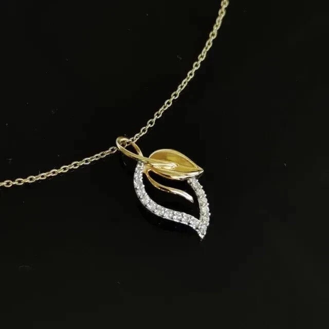 Women Leaf Pendant 18″ Chain 14K Yellow Gold Plated Simulated Round Cut Diamond