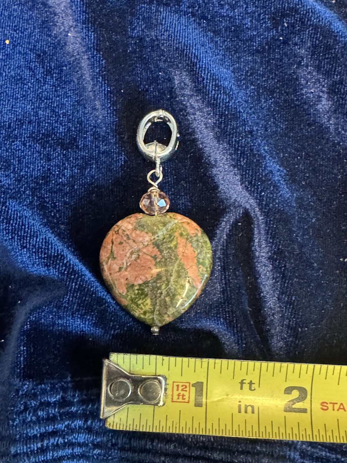 Unakite Heart Dangle Charm Large Hole Bead Pink Crystal Bracelet