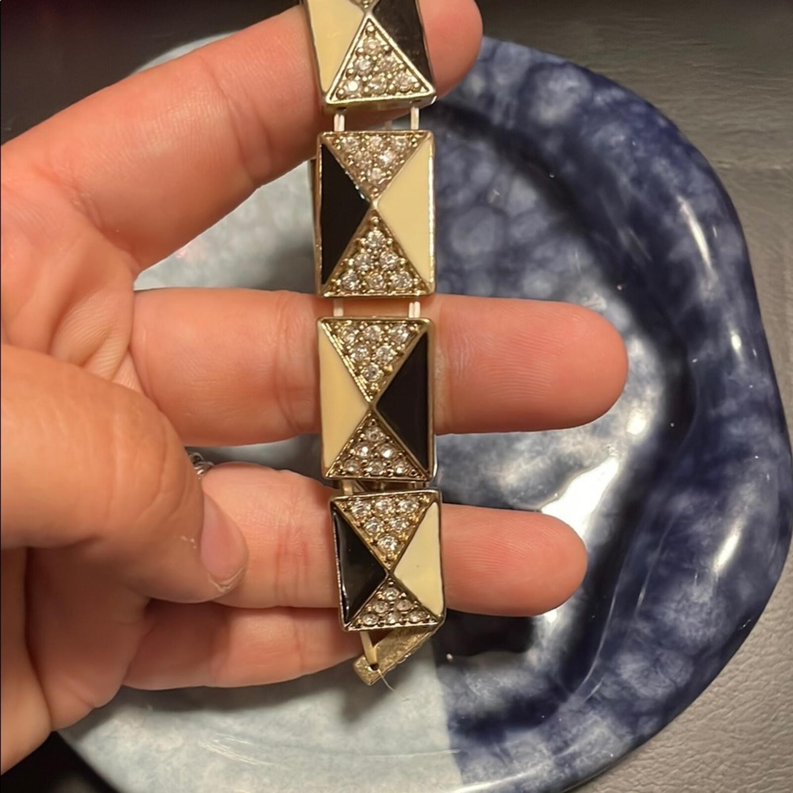 Gold and Black Textured Geometric Bracelet