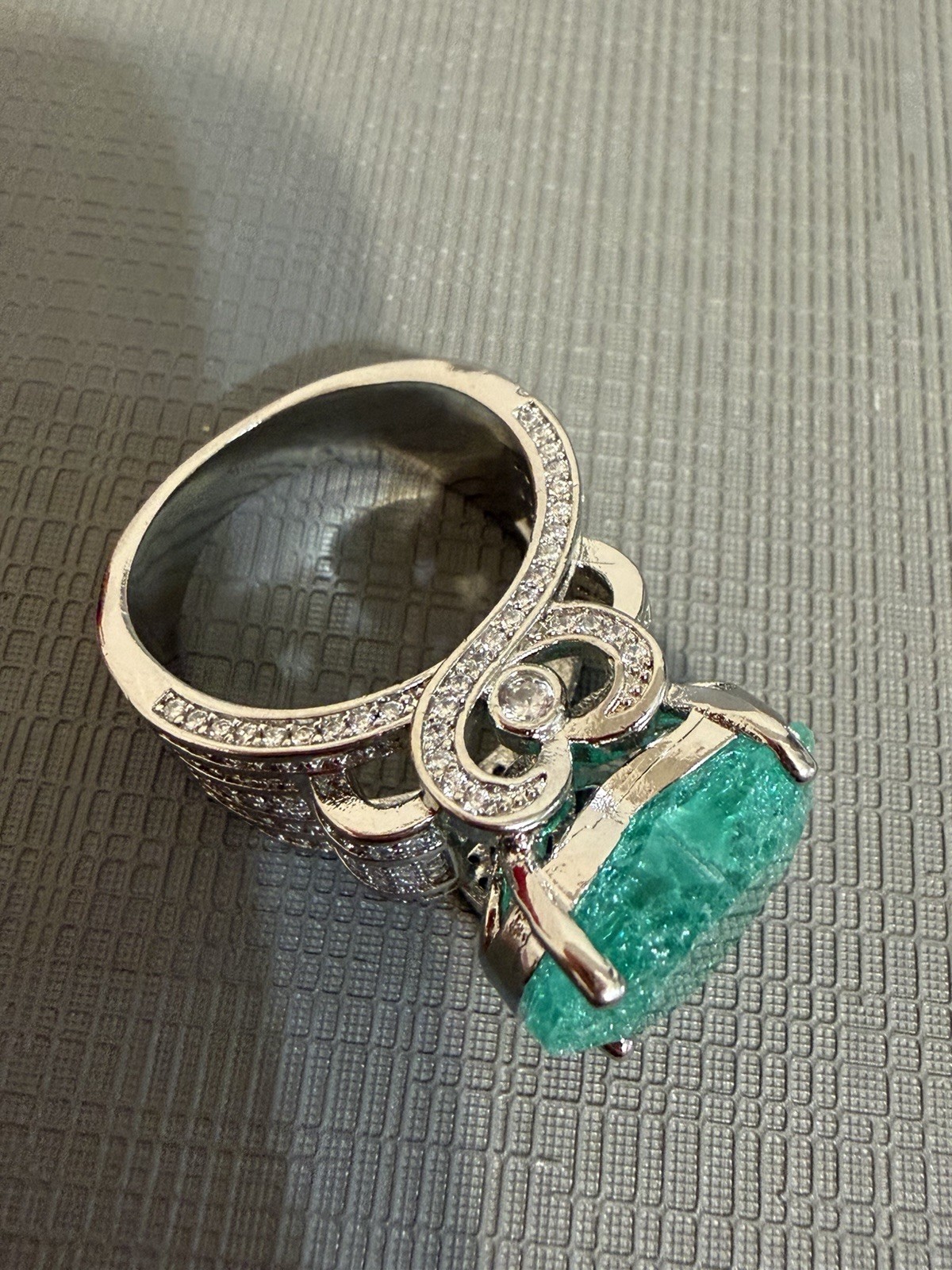 925 Silver Heart Paraiba Tourmaline Ring Size 8 Cocktail