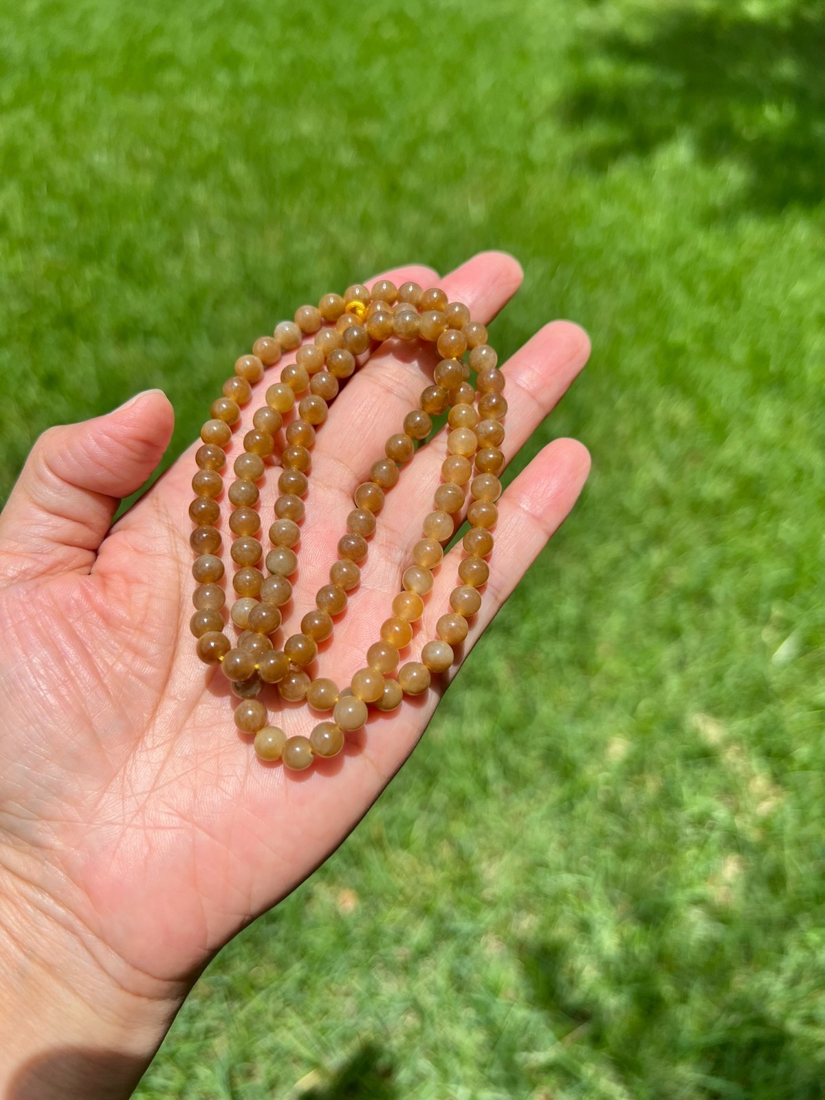 Genuine Golden-Brown Nephrite Jade 6mm 108 Beads 24″ Necklace B997 4