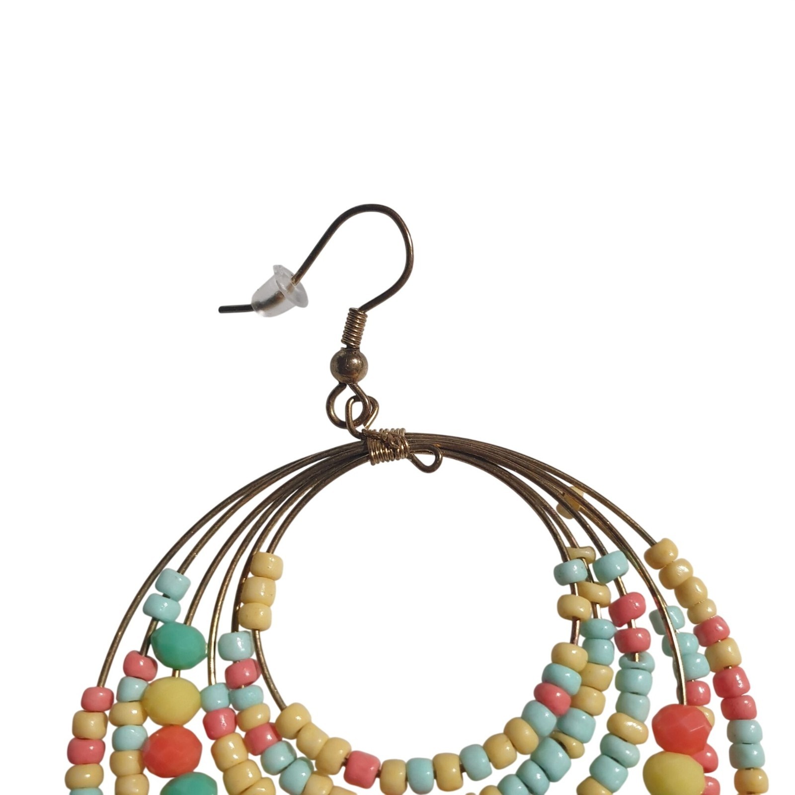 Colorful Multilayered Beaded Hoop Earrings Boho Jewelry Lightweight Beach Core