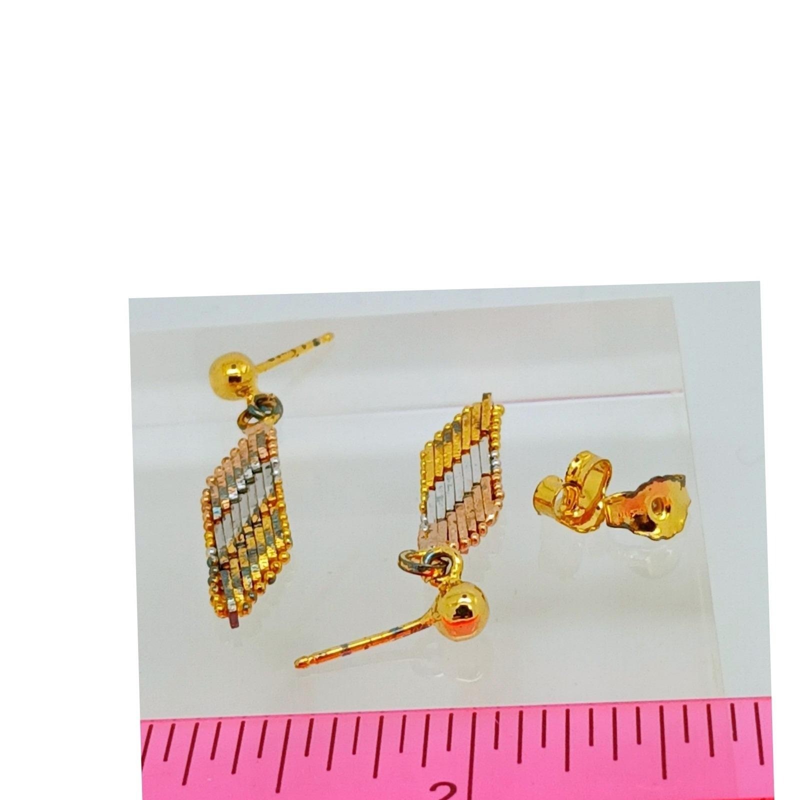 Tri-Color Gold Vermeil Sterling Silver Diamond Cut Dangle Ball Stud Earrings New