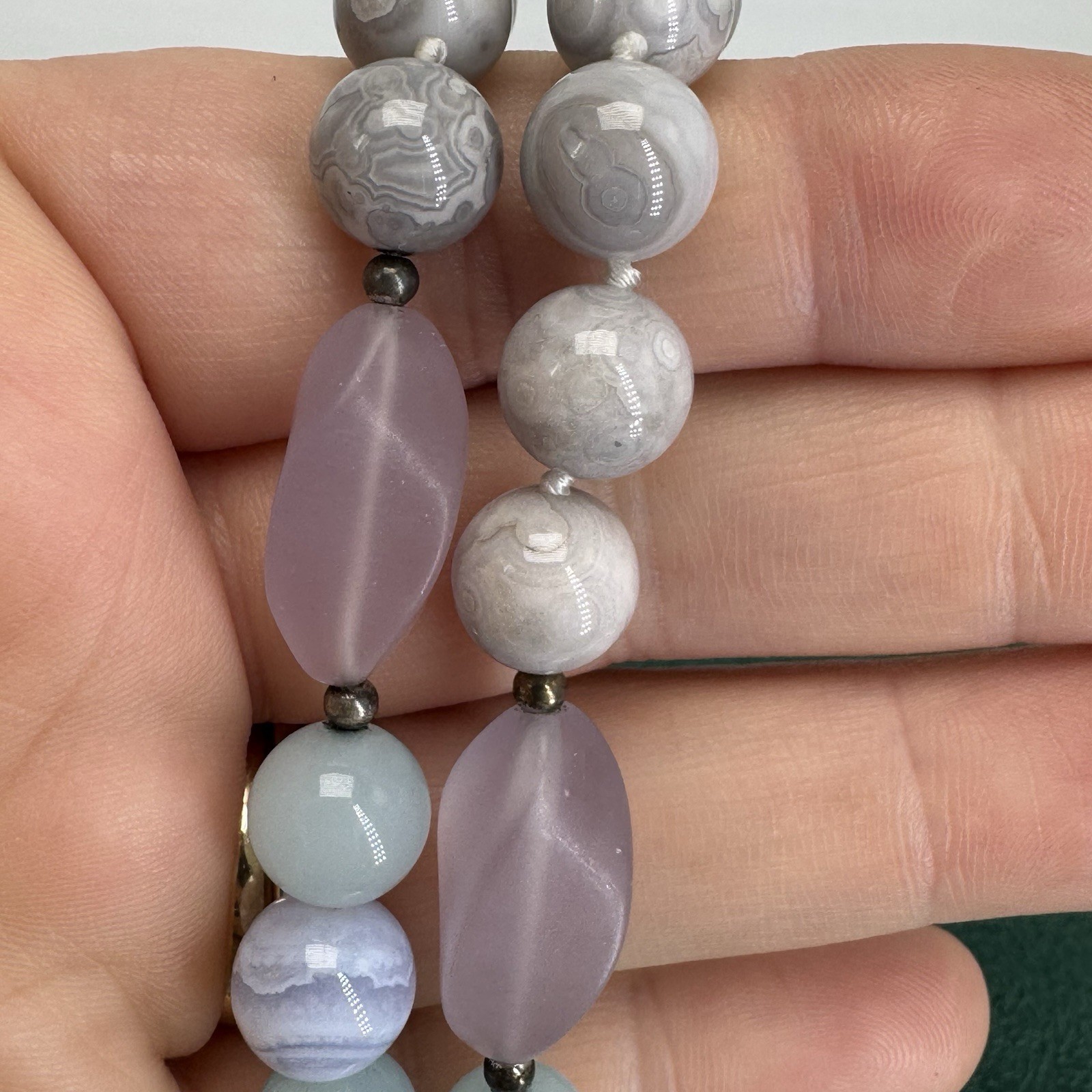 Crazy Lace Agate Chalcedony Necklace Orb Beaded Gemstone Pastel 23.5”