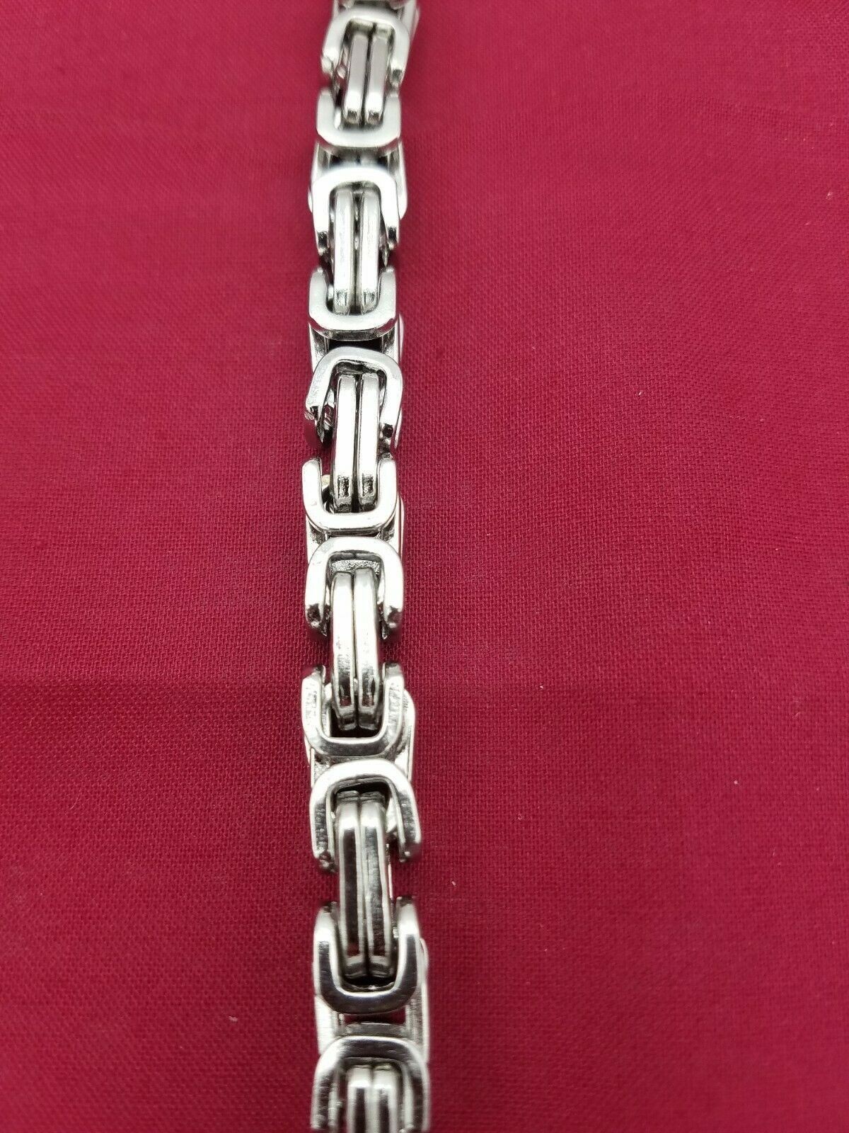 36 INCH STAINLESS STEEL SILVER 8MM BYZANTINE TURKISH BOX CHAIN NECKLACE