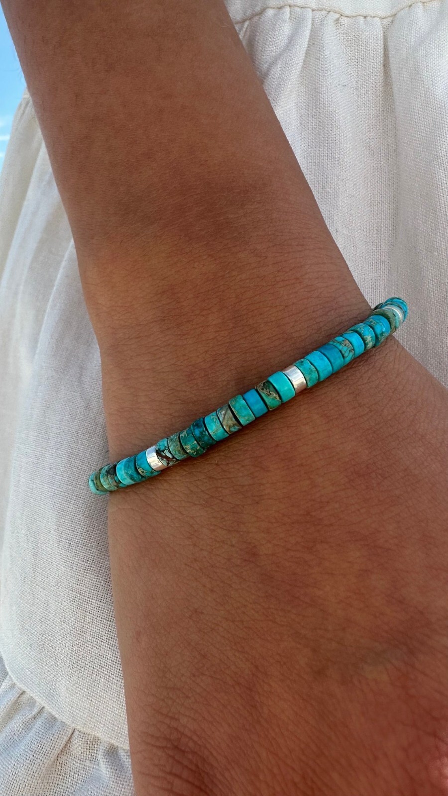 Natural Turquoise Blue Sea Stone Dainty Bracelet Blue Gemstone Bracelet Handmade