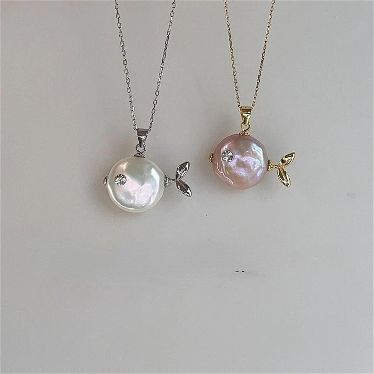 Clownfish Pendant Necklace Pearl Fish Shape O Chain Marine Theme Jewelry