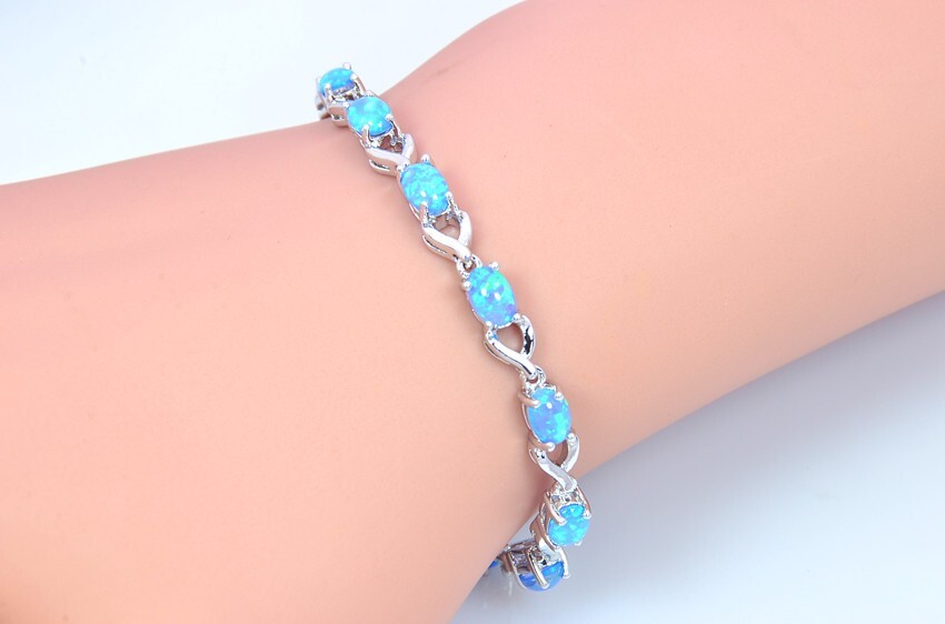 Hawaii Blue Opal Cute Oval Bracelet 925 Sterling Sliver Jewelry For Women Girls