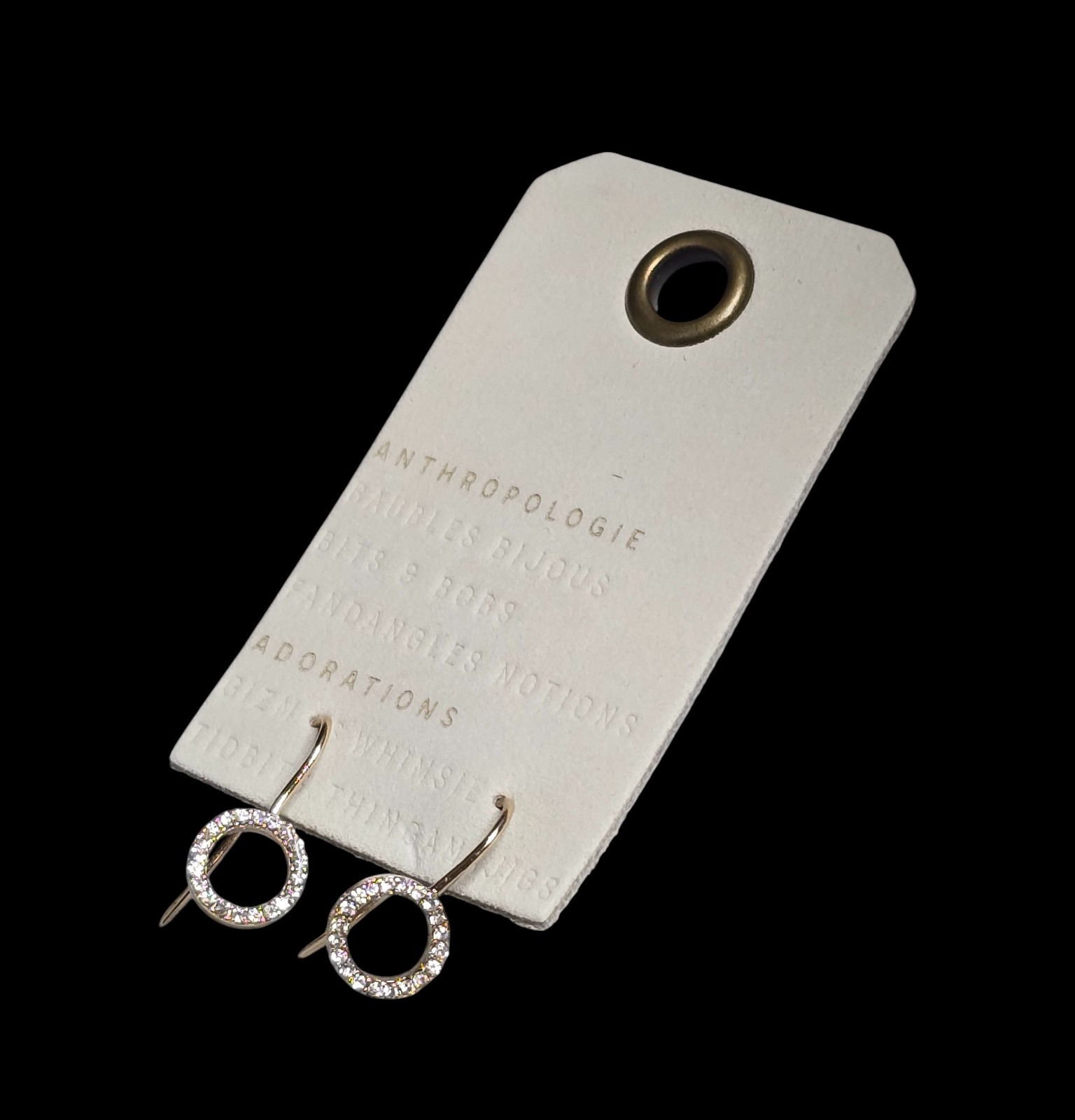 Anthropologie Women’s Trendy Open Circe Gold Tone Crystal Hook Earrings NWT