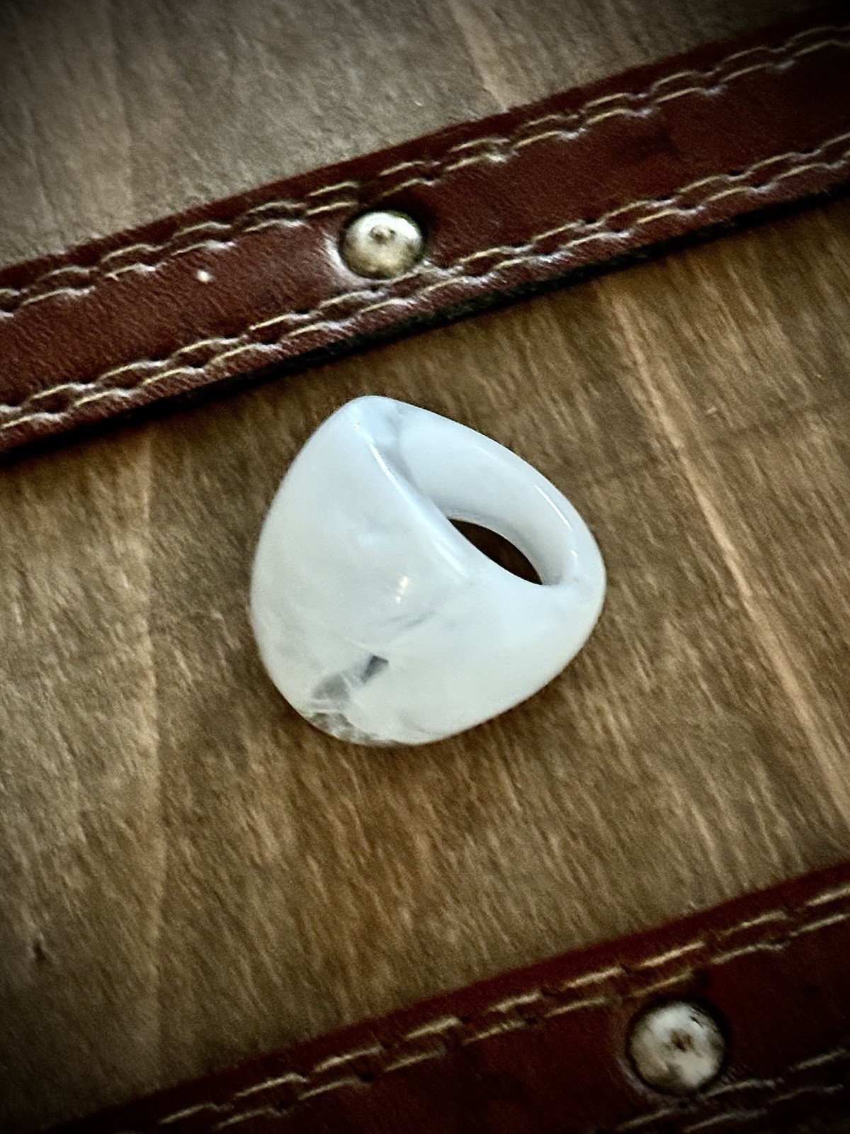 White Marbled Resin Chunky Ring