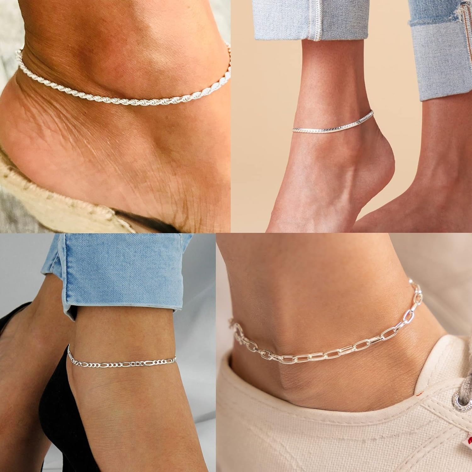 AOZEL Ankle Bracelets for Women, 925 Silver 9 inch Average Size Ankle,