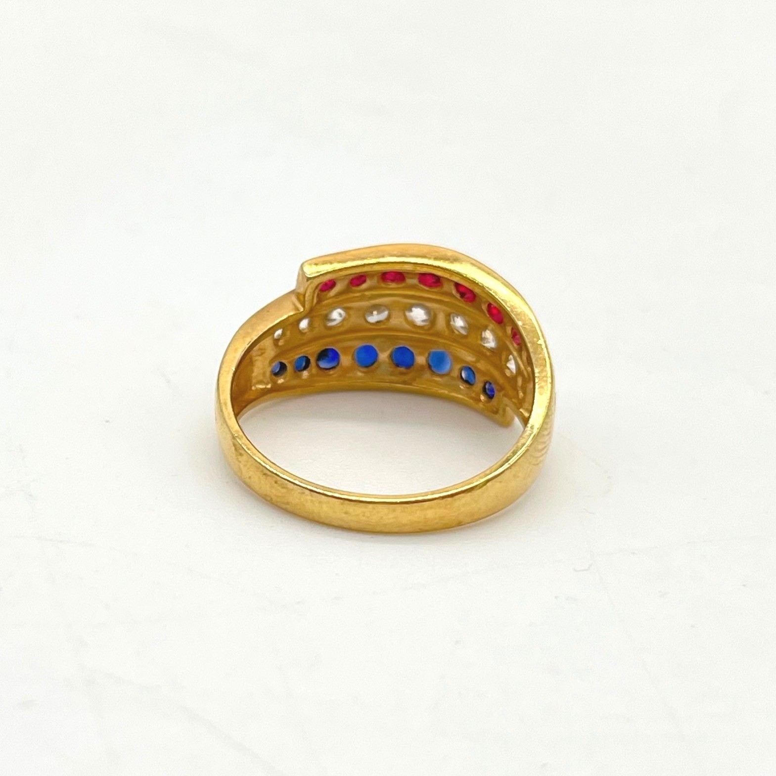 Gold Vermeil Sterling Silver Red White Blue Channel Set Triple Row Ring Size 10