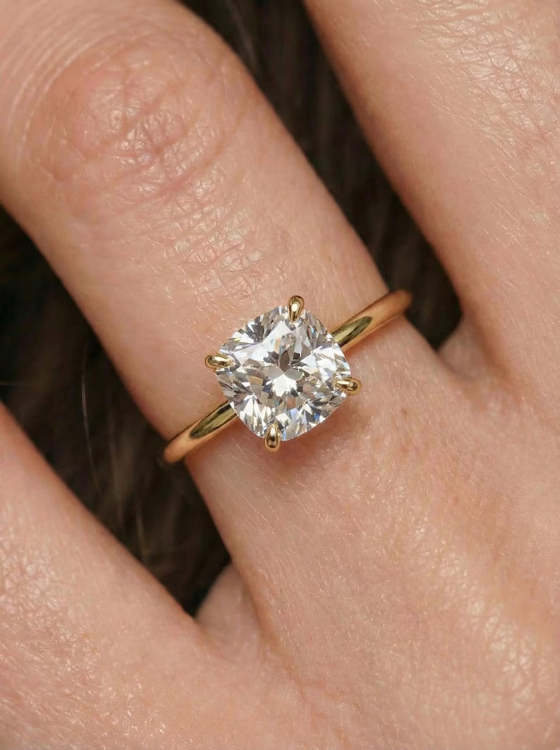 3.50Ct Cushion Cut Simulated Diamond Women Solitary Ring 14k Yellow Gold Plated