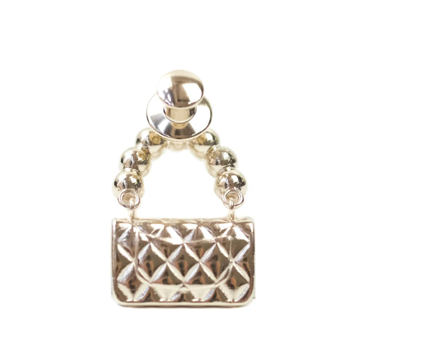 CHANEL Brooch Pin Badge CC Matelasse Bag Motif Faux Pearl