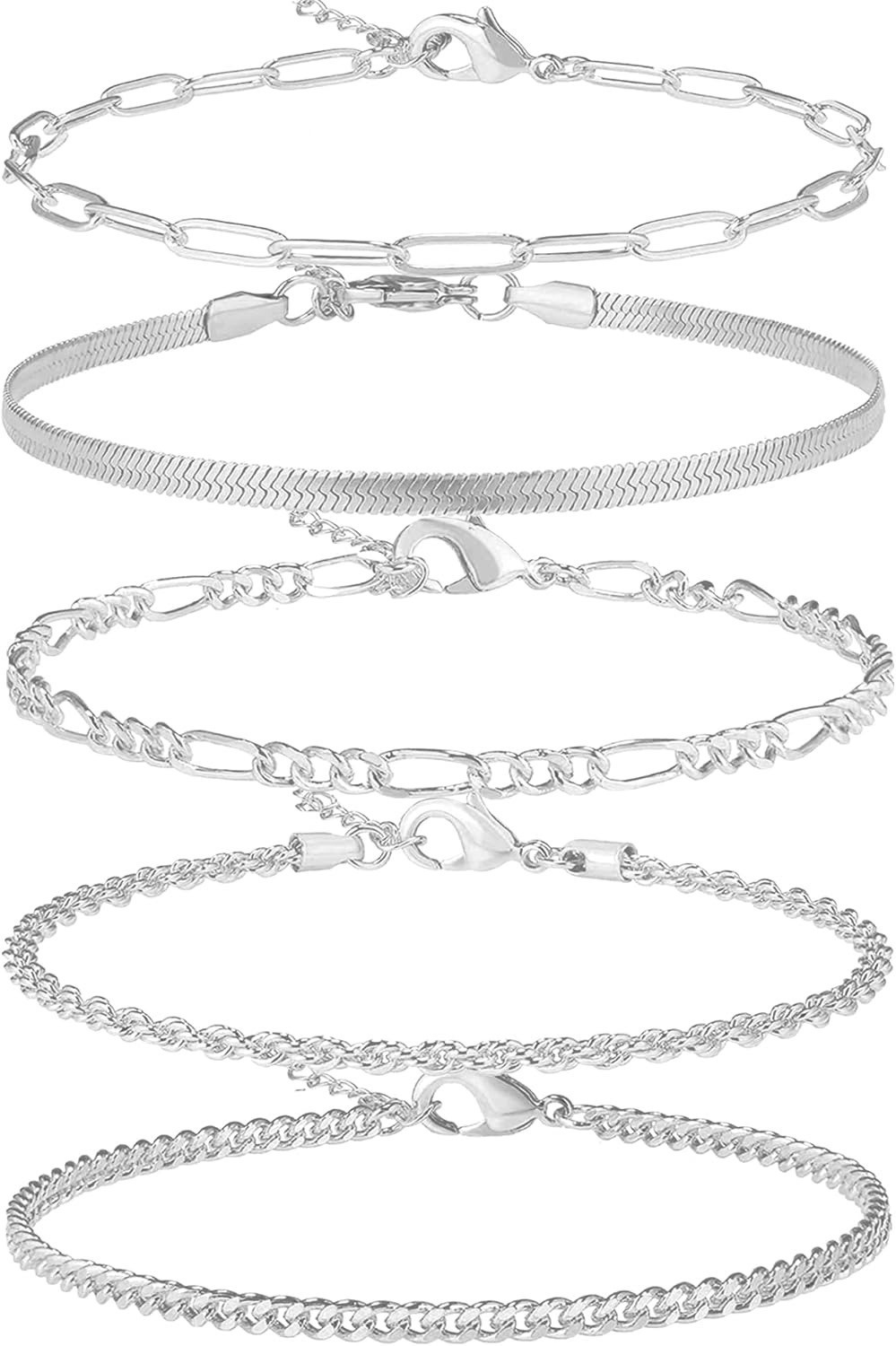 AOZEL Ankle Bracelets for Women, 925 Silver 9 inch Average Size Ankle,