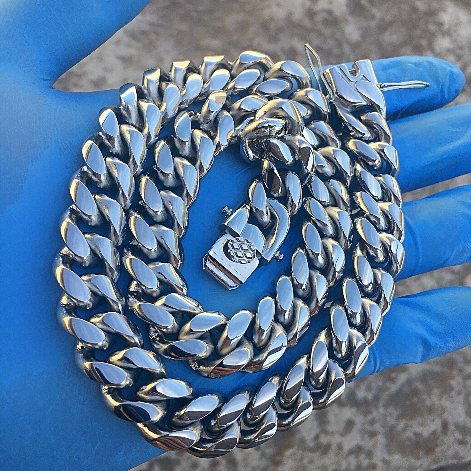 Mens 18″ In Choker Chain Stainless Steel 14MM Cuban Link Heavy Hip Hop Necklace