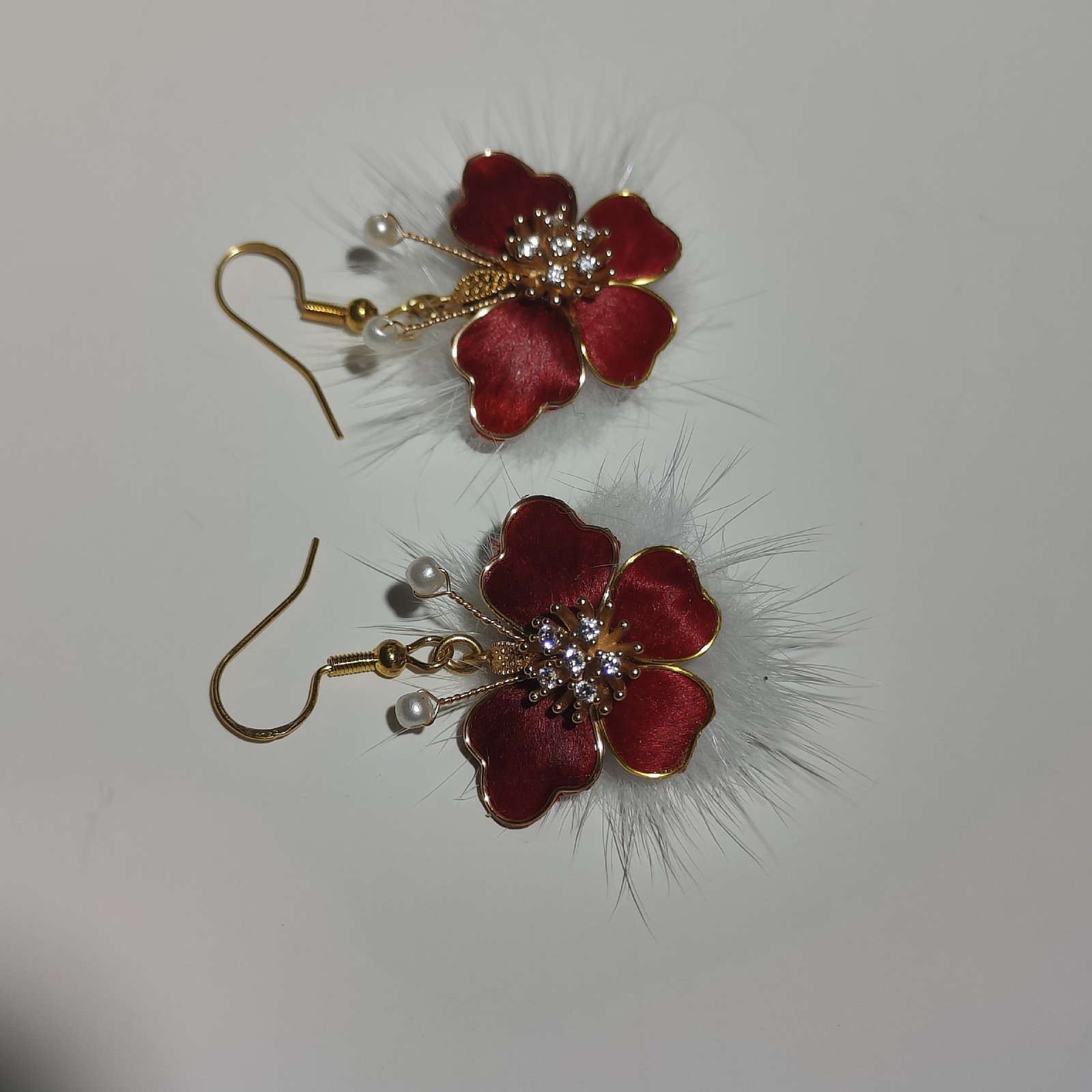 Chinese Style Hanfu Pearl Velvet Flower Drop Earrings Vintage Ear Jewelry