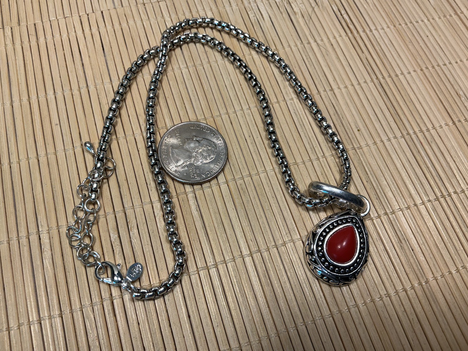 Premier Designs Necklace Red Stone Silver Tone Metal Pendant Choker Lot 103C