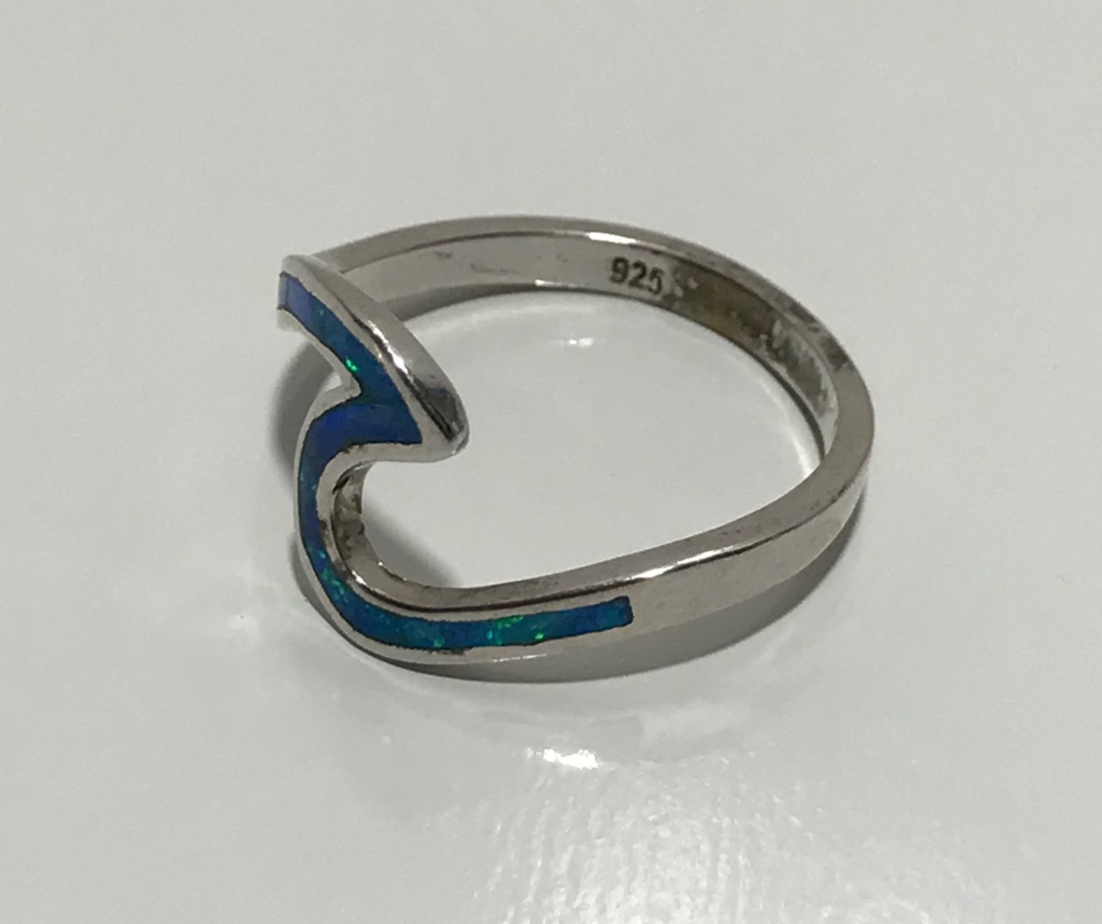 925 Sterling Silver Synthetic Opal Ring – Hawaiian Inlay Ocean Wave