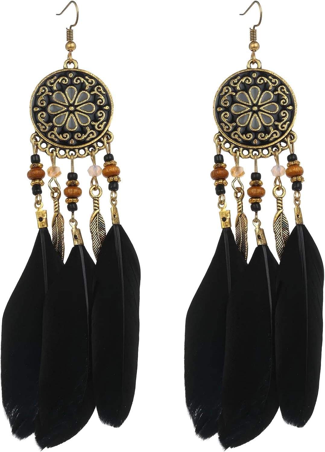Boho Long Feather Drop Dangle Earrings for Women Retro Bohemian Ethnic Fringe Mu