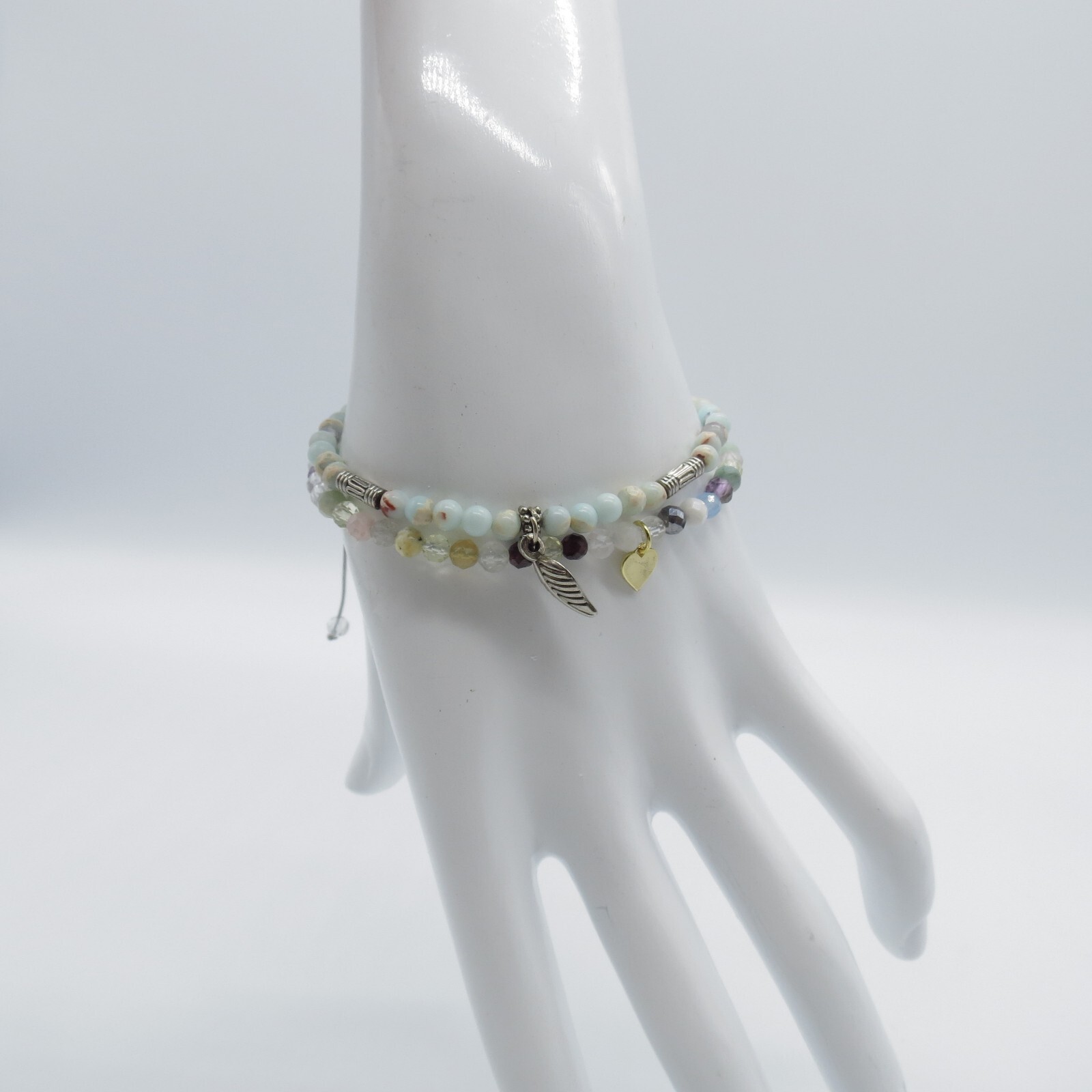 2Pc Dainty Blue Stone Beaded Bracelet Cute Boho Everyday Wear 6.5″