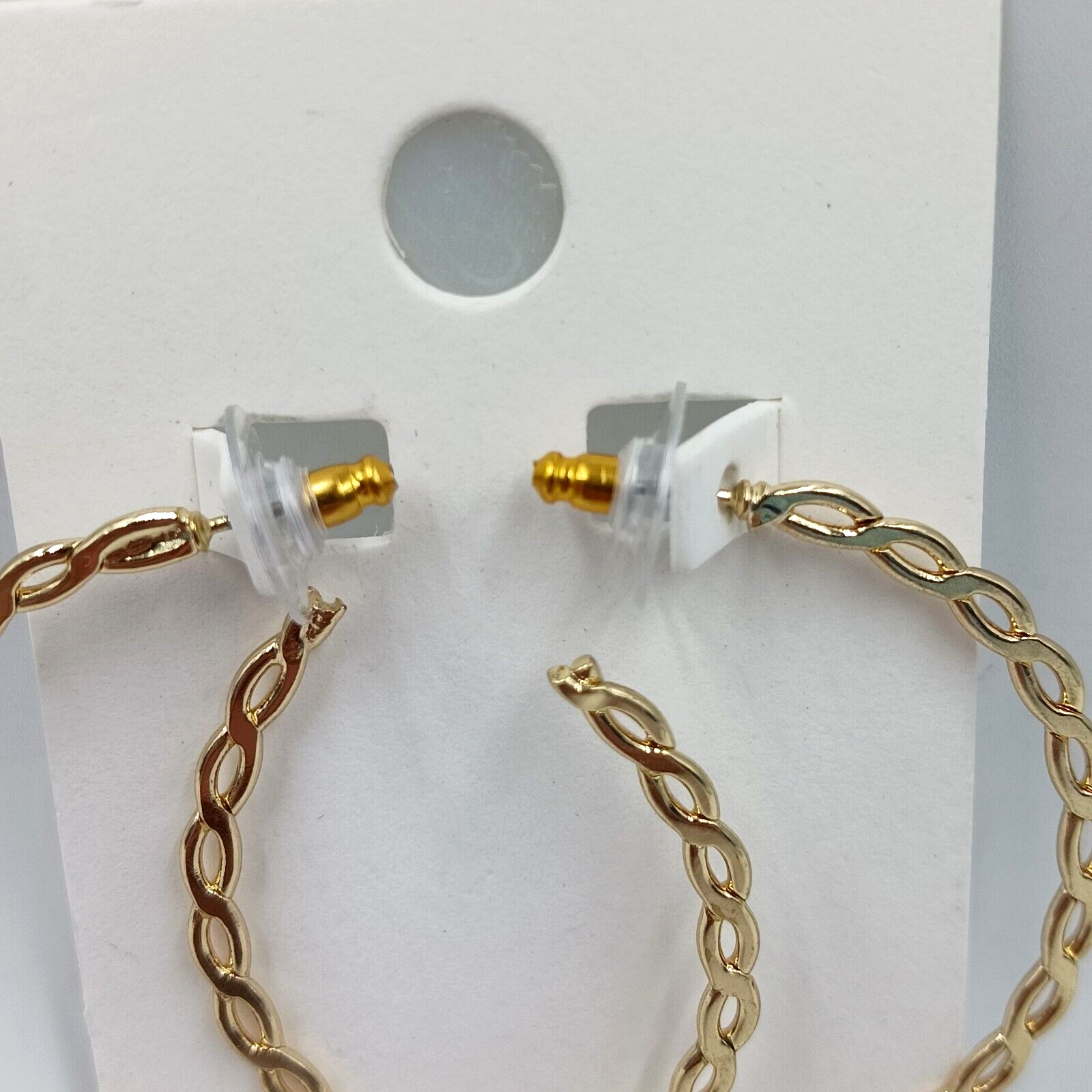 Express 2″ Interlocking Link Hoop Push Back Pierced Earrings Gold Tone Shiny New