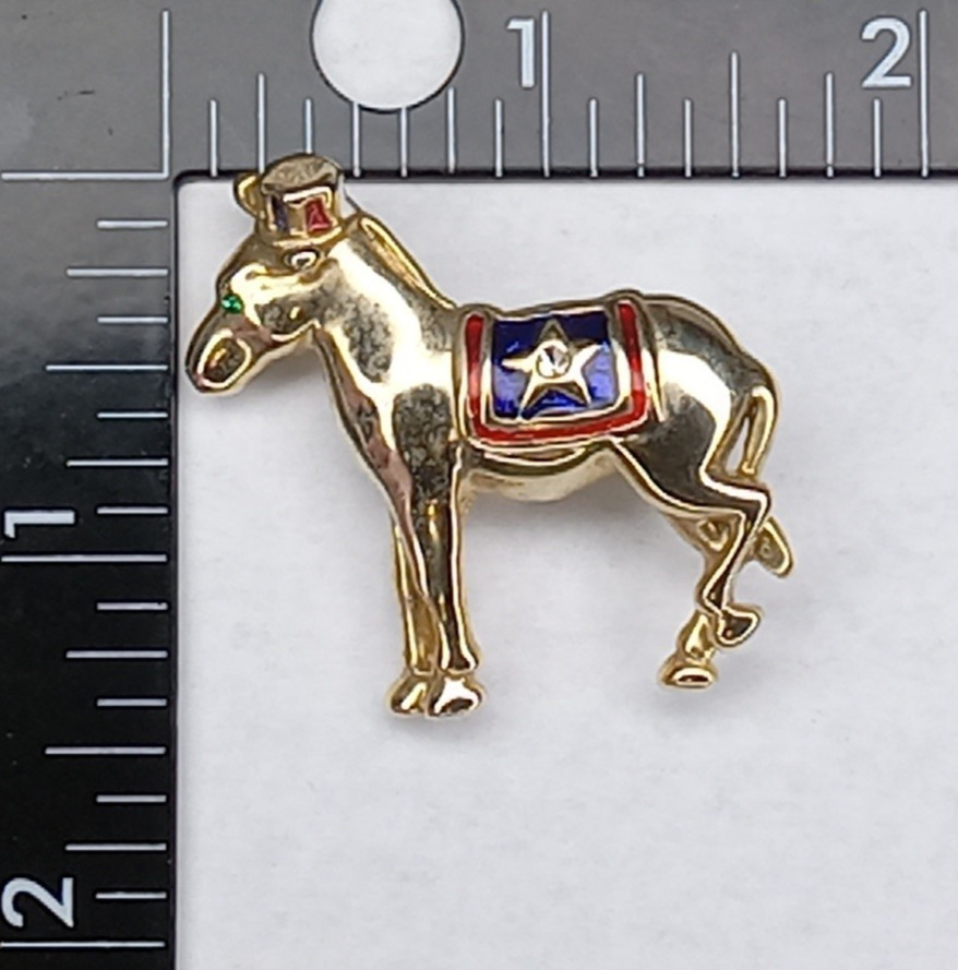 Donkey Democrat Hat Star Green Eye Brooch Pin Vintage No Maker Mark