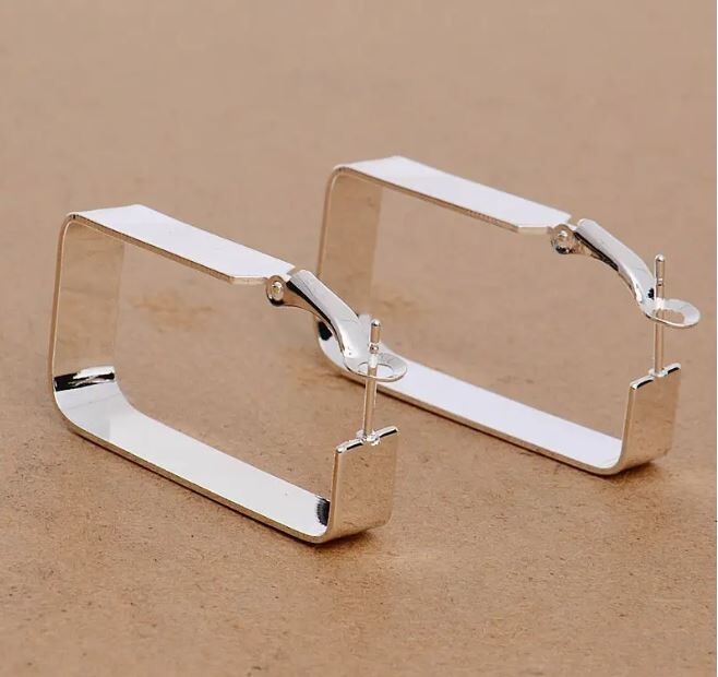 NEW MEDIUM LARGE RECTANGLE HOOP EARRINGS SILVER LEVER BACK LIGHTWEIGHT 1.5″