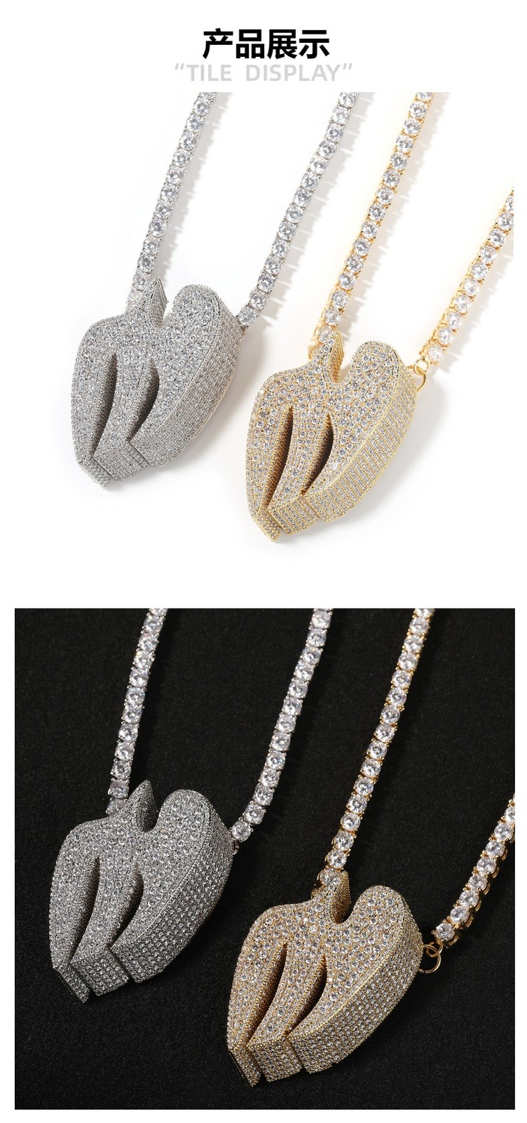 Hip Hop Jewelry Swallow Pendant Tennis Chain Necklace Gold Filled Cz Accessories