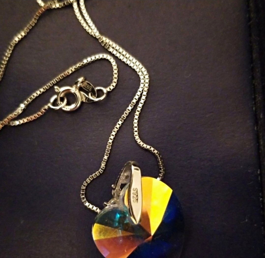 Swarovski Signed 925 Sterling Silver Multicolor Crystal Heart Pendant Only