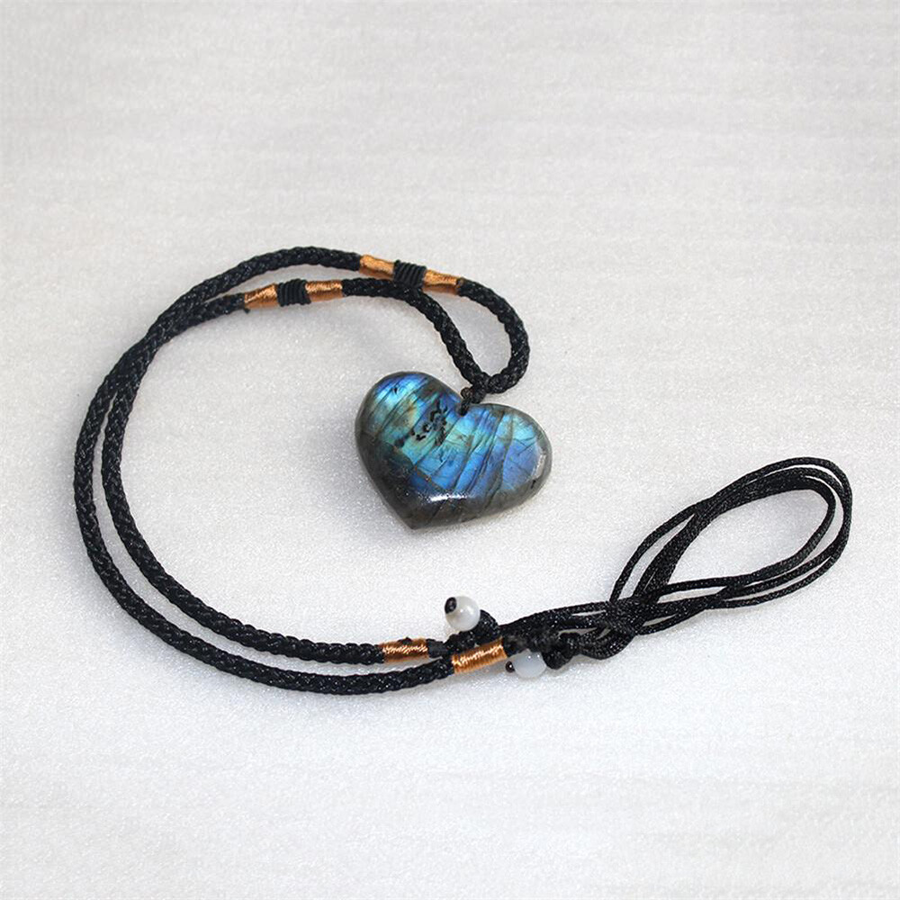 Natural Heart Pendant Labradorite Necklace Gem Moonstone Stone Crystal Quartz US