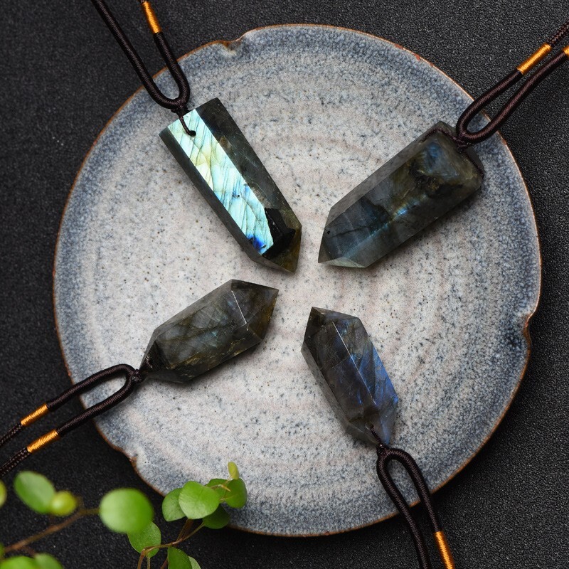 High Flash Labradorite Double Point Pendant Necklace Healing Crystal Gifts