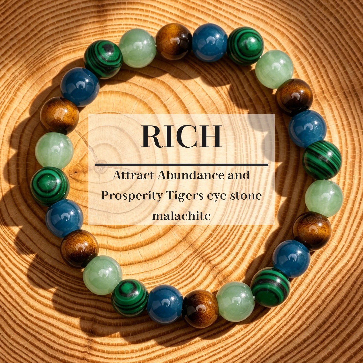 Money Wealth Natural Stone Bracelet Crystal Beaded Stretch for Him Her Gift Idea