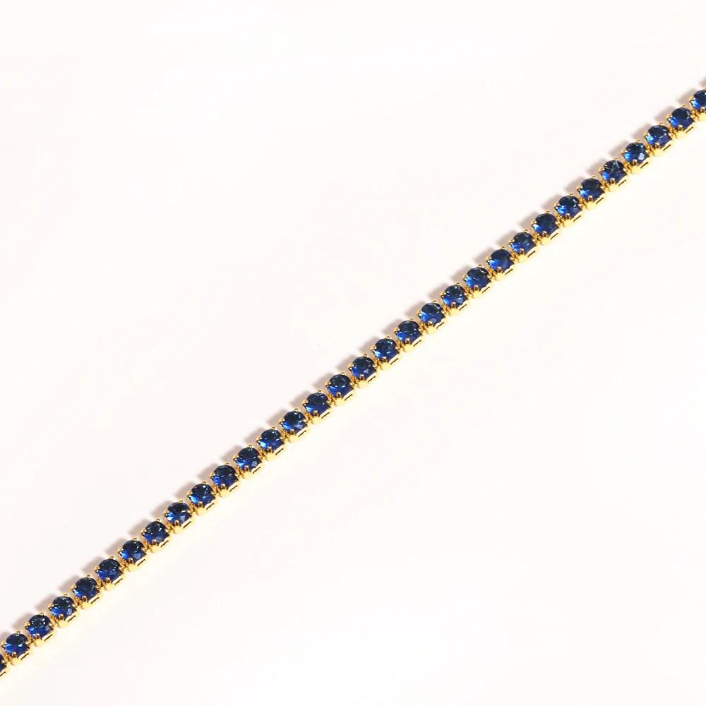 Gold Color Tennis Chain Necklace 2mm Simulated Zirconia 16in Women Jewelry
