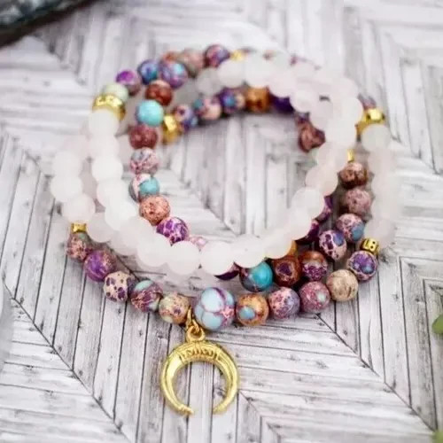Natural Jade & Rose Quartz 108 Mala Beads Prayer Healing Yoga Bracelet Necklace