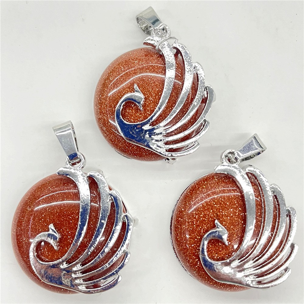 10pcs Mixed Natural Stone Round Peacock Pendants Healing DIY Jewelry Making